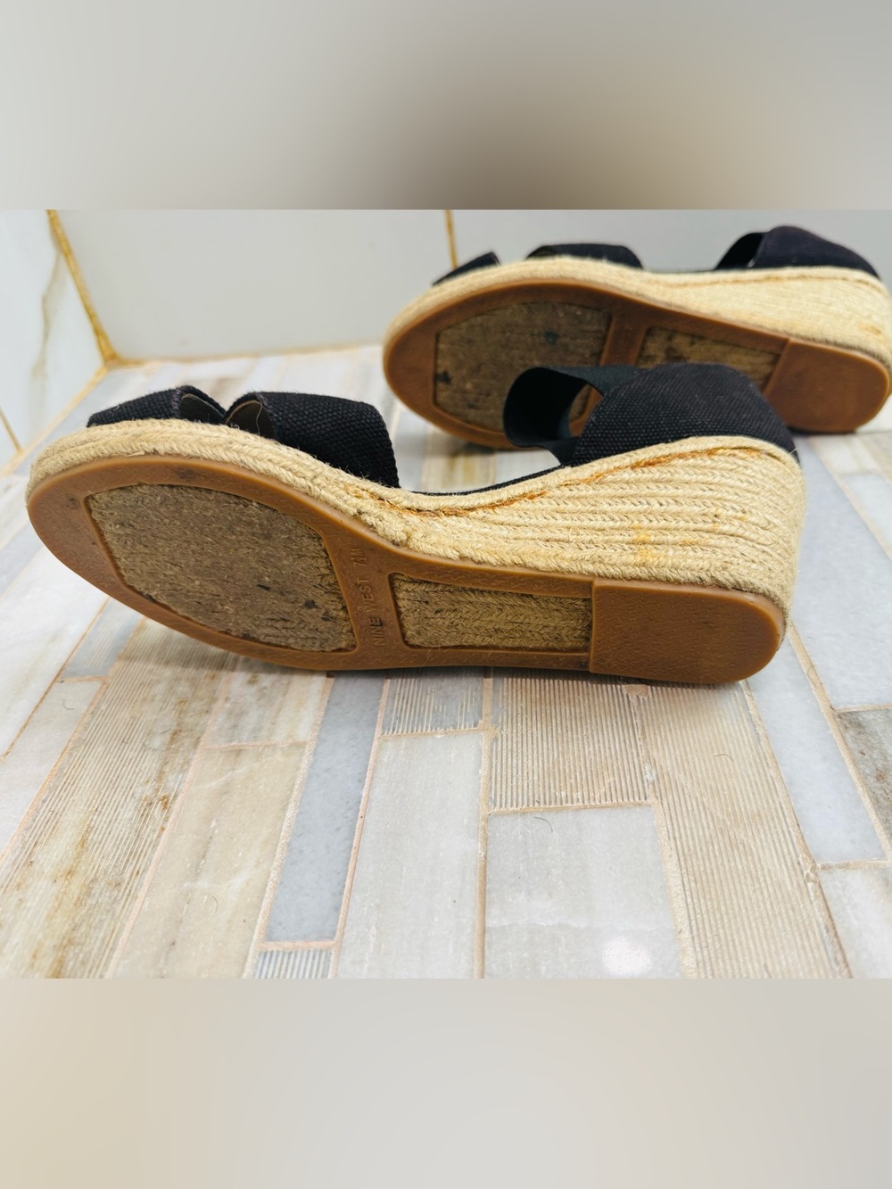 Nine West Black Espadrille Wedge Sandals with Elastic Ankle Strap 7M - Picture 4 of 8